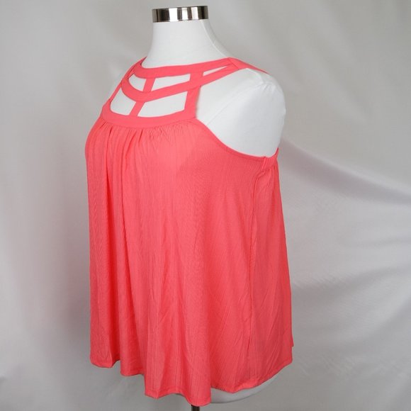 TORRID CORAL CRAPE CAGE STUDIO KNIT STRAPPY SWING TANK TOP - Picture 3 of 6